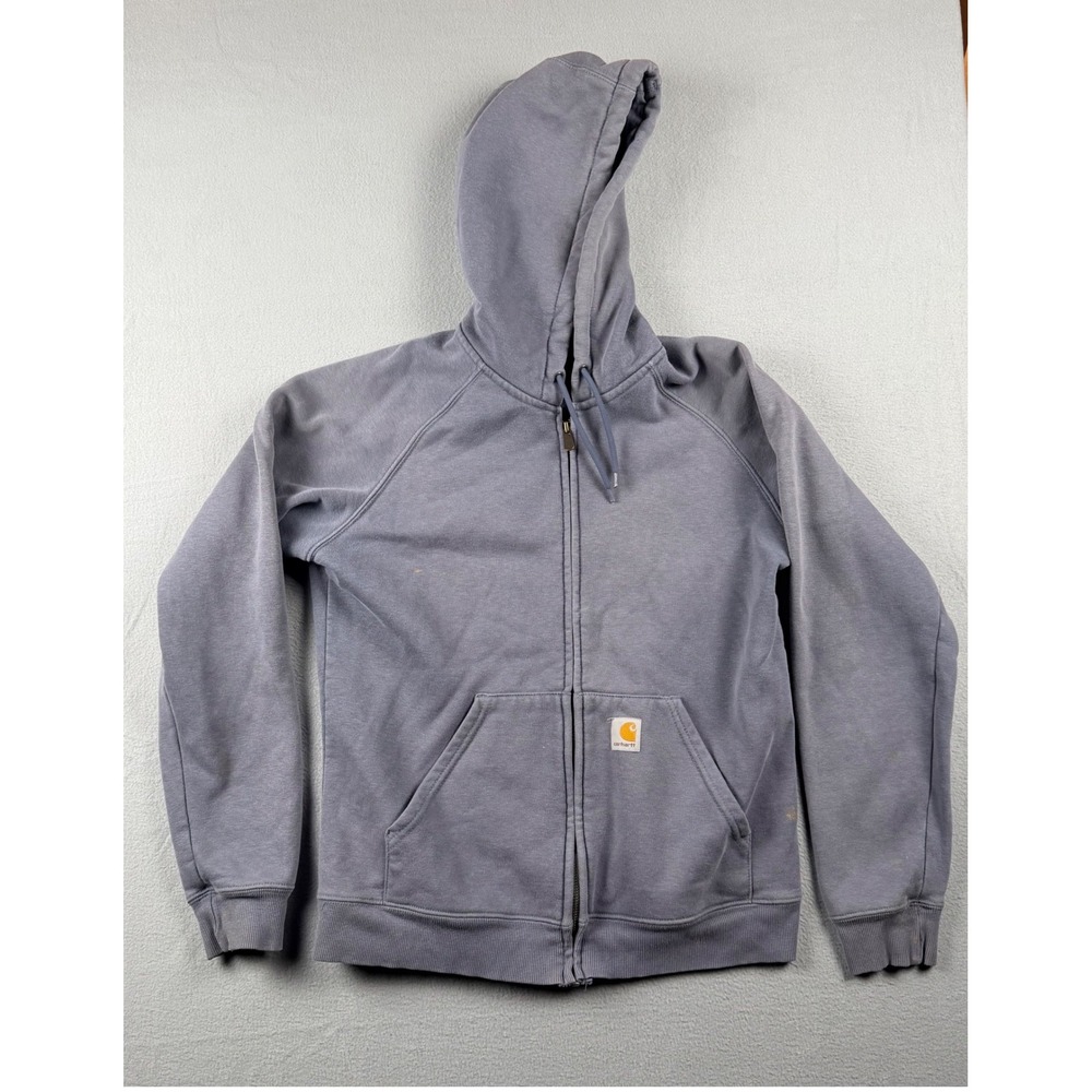 Carhartt Womens Full Zip Hoodie Medium Blue Gray Fleece Jacket Workwear Grunge